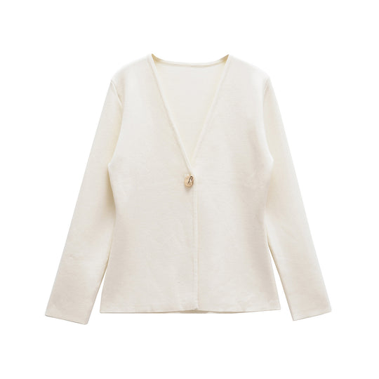 Damen lässiger V-Ausschnitt Cardigan mit dekorativem Knopf EB