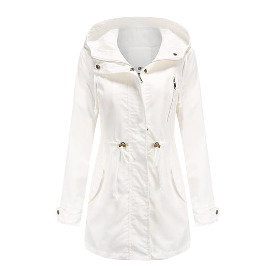 Damen nan leichter Parka mit Kapuze, Kordelzug und verdecktem Reißverschluss EB