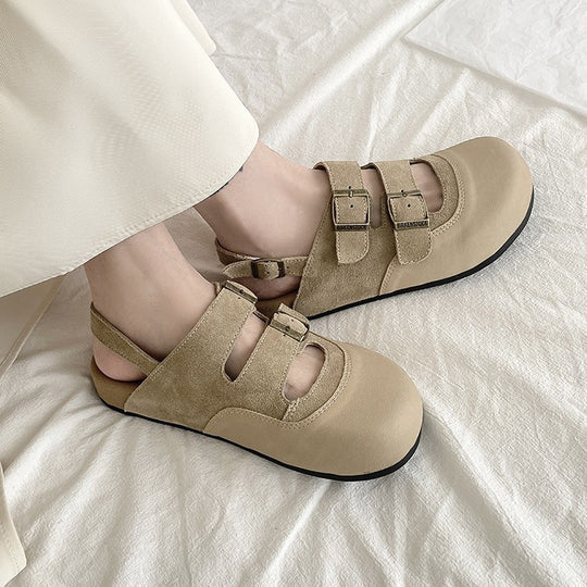 Damen Komfortable Clogs mit dekorativen Riemen und atmungsaktiver Sohle EB