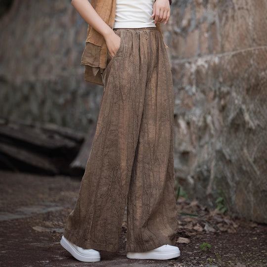 Damen weite Leinenhose mit eleganter Textur EB