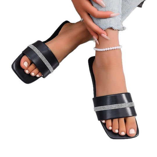 Damen modische Slides mit glitzerndem Riemen EB