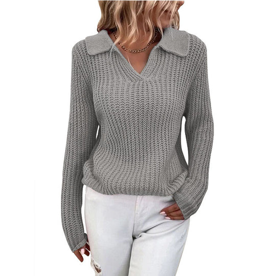 Damen Strickpullover mit schickem Kragen und lässigem Schnitt EB