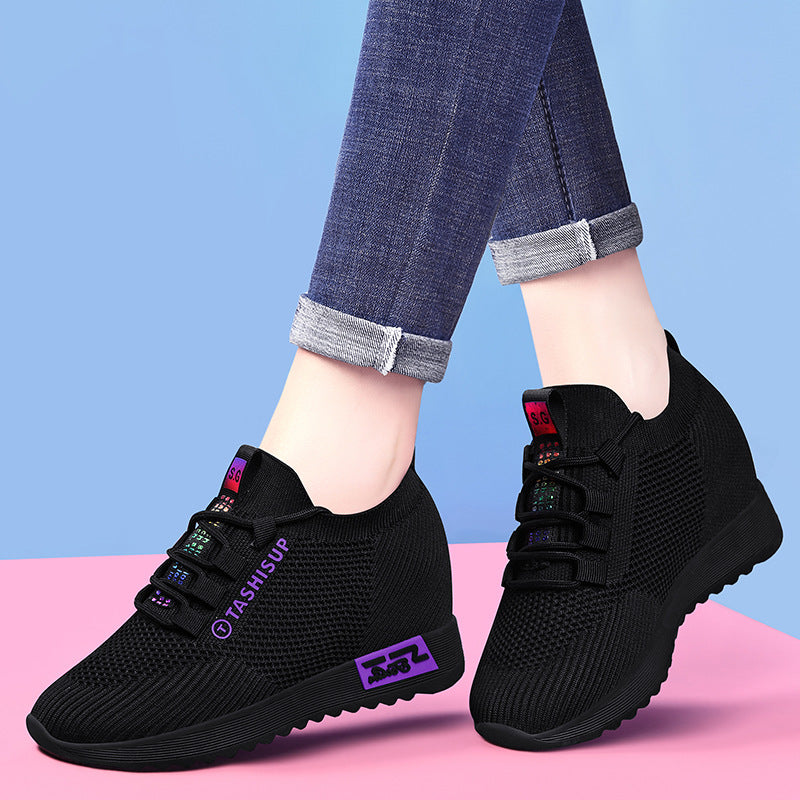 Damen Hochschnitt Sneakers mit atmungsaktiver Mesh-Oberfläche und komfortabler Wedge-Sohle EB