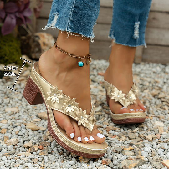 Damen Blumendekorierte Plateau-Sandalen EB