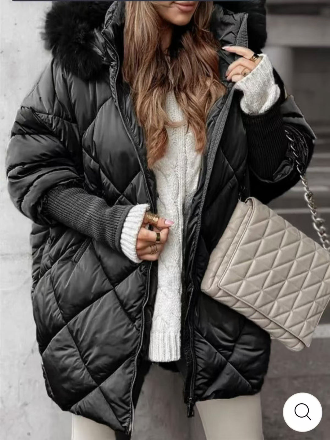 Damen nan weit geschnittener gesteppter Winterparka mit Kapuze Kunstpelzbesatz und Rippbündchen EB