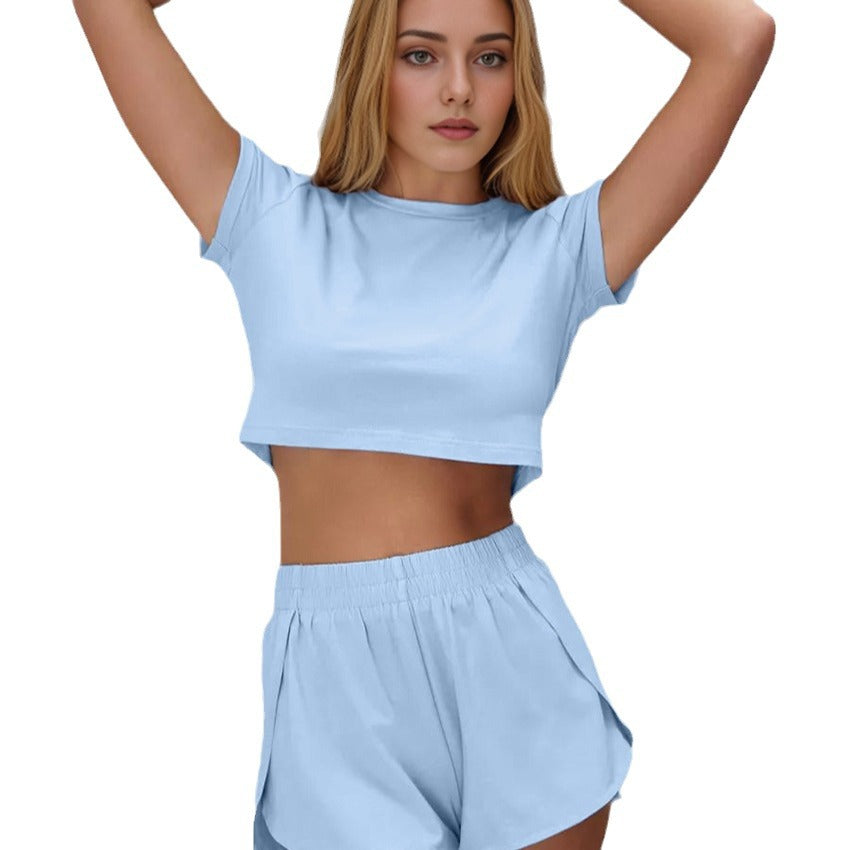 Damen Komfortables und lässiges Lounge-Set mit Cropped T-Shirt und Shorts EB