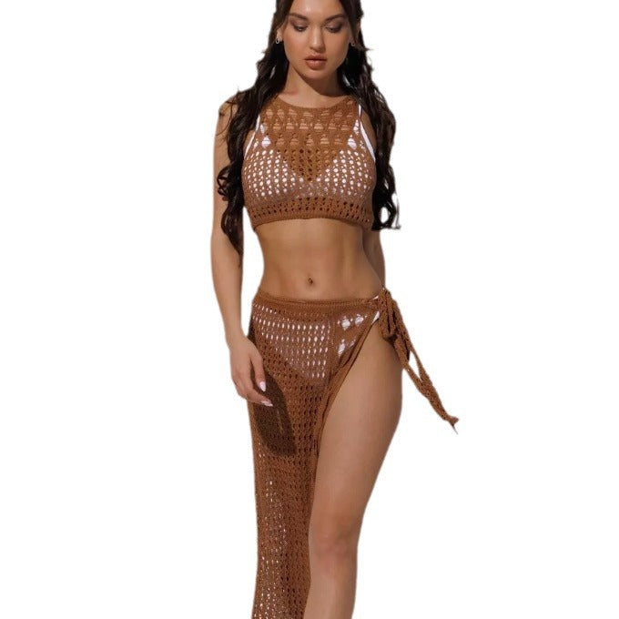 Damen Häkel-Bikini-Set mit hochgeschnittenem Rock EB