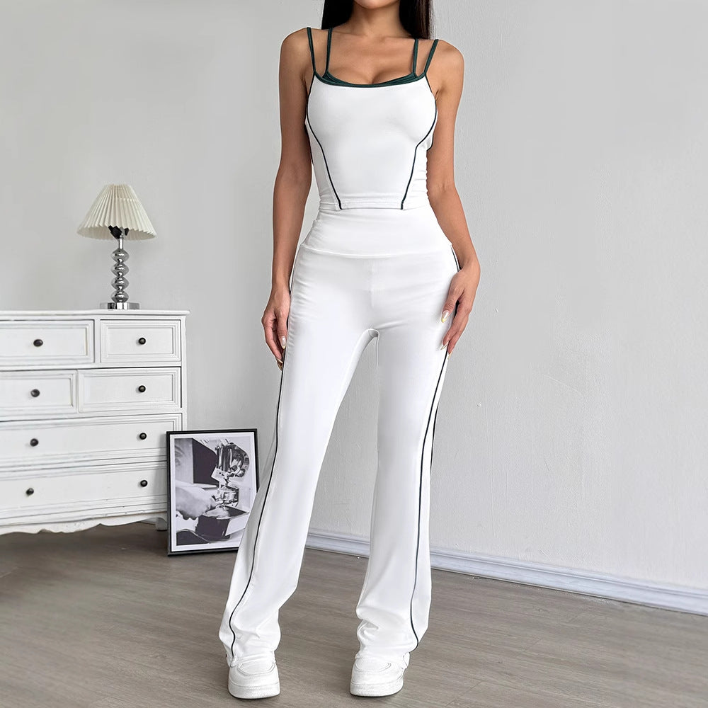 Damen Sportliches Zweiteiliges Set mit modischem Crop-Top und weiten Leggings EB