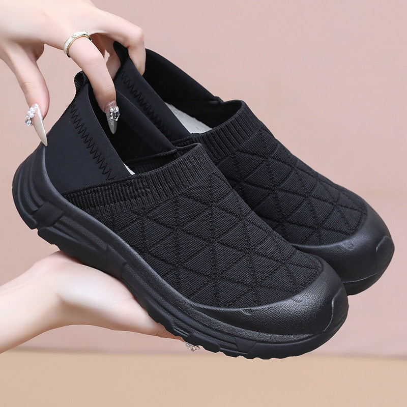 Damen Bequeme Slip-On Sneakers mit elastischem Strickdesign EB