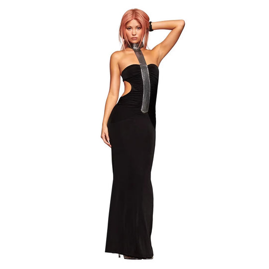 Damen Hochwertiges Maxikleid mit schimmerndem Halsband EB