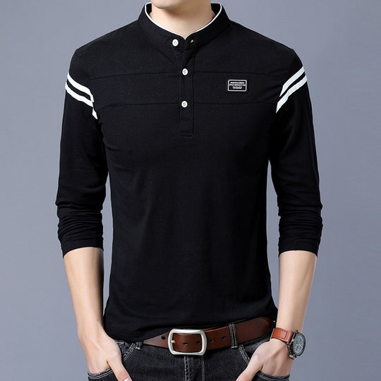 Herren Langarm-Henley-Shirt mit stylischen Kontraststreifen EB