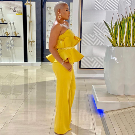 Damen Peplum Jumpsuit mit elegantem Oberteil und weiten Beinen EB