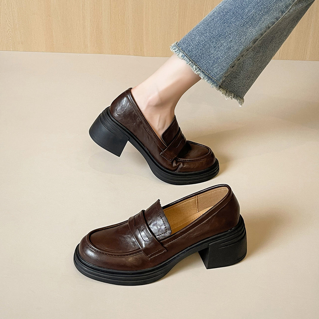 Damen elegante Loafers mit modischem Blockabsatz EB