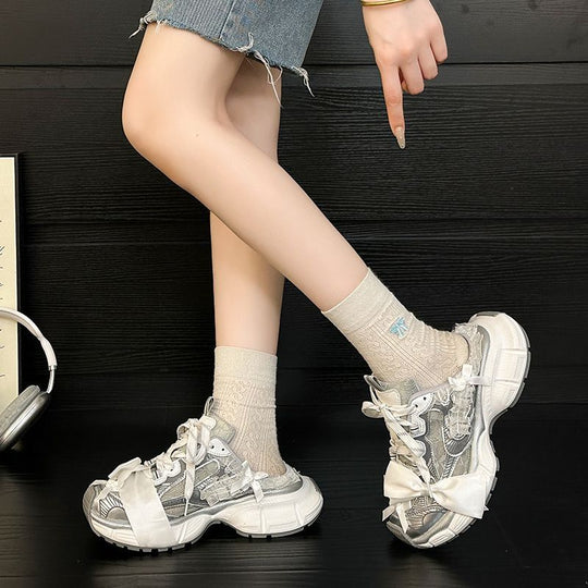 Damen Chunky‑Sneaker mit floraler Spitze und Satin‑Schleife EB