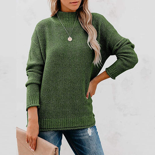 Damen Grobstrickpullover mit hohem Kragen und lässigem Schnitt EB
