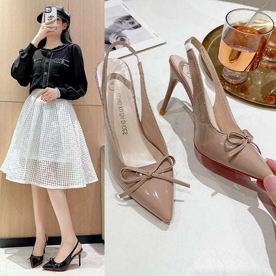 Damen Slingback-Pumps mit elegantem Schleifenakzent und spitzer Kappe EB