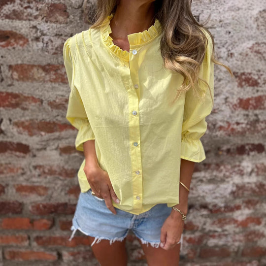 Damen luftige Bluse mit Rüschendetails und voluminösen Ärmeln EB