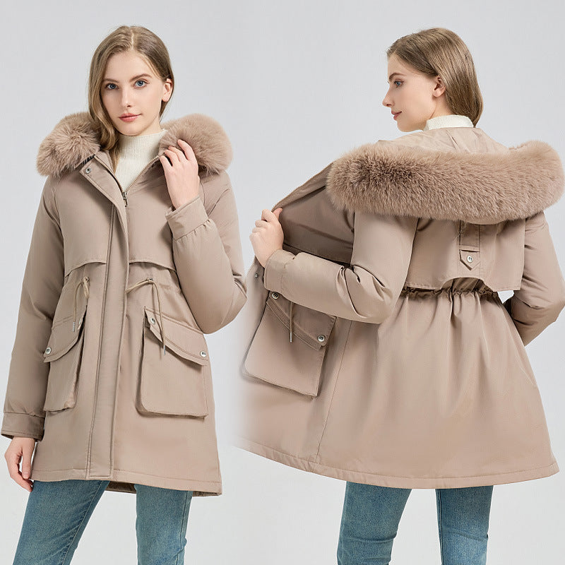 Damen nan funktionaler Thermoparka mit innenliegendem Teddyfutter, verstellbarer Kordel-Taille und großen Aufsatztaschen EB