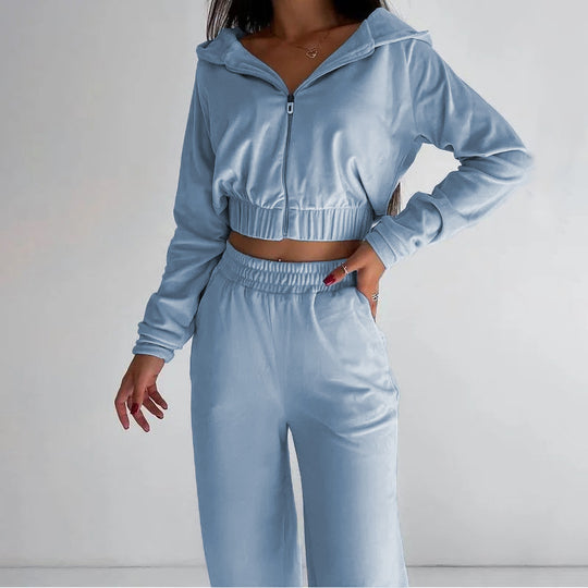Damen nan kurz geschnittenes Thermo-Fleece-Set mit Halbfront-Reißverschluss und hohem Komfortbund EB