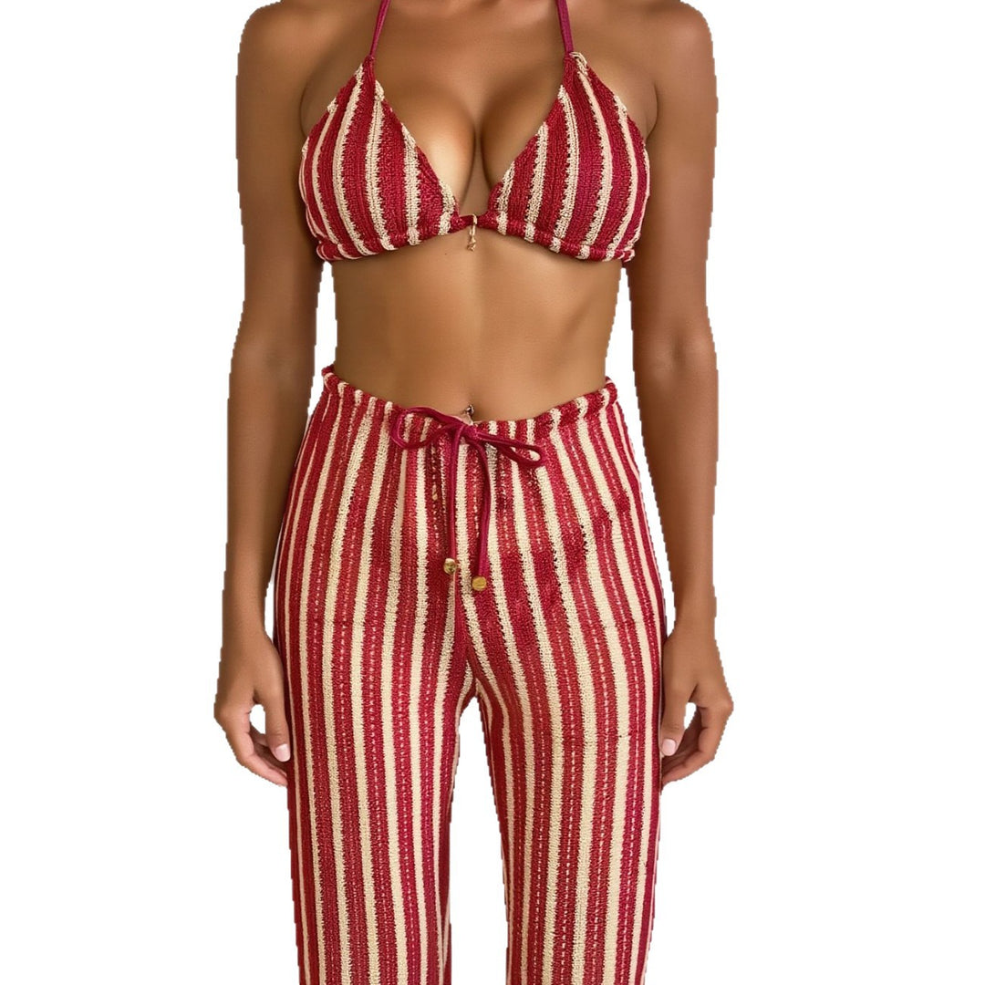 Damen Bikini-Set mit gestreiftem Oberteil und lässigen Hosen EB