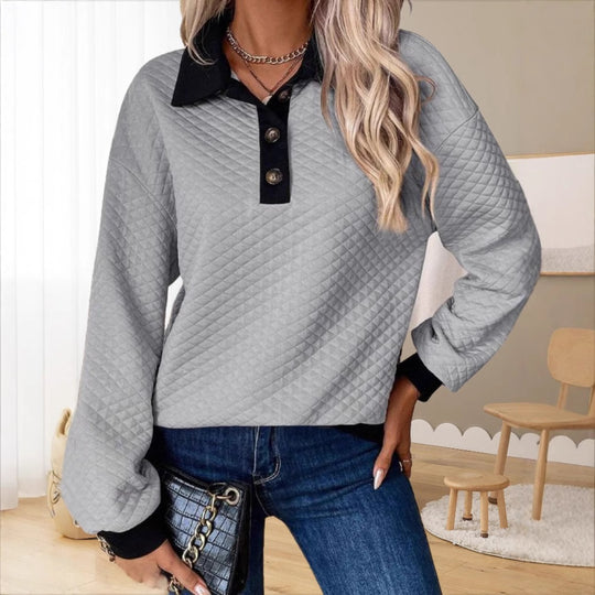 Damen Stepp-Pullover mit Kragen und Knopfleiste EB