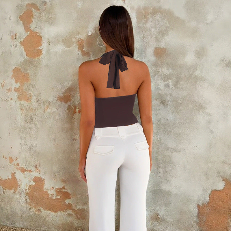 Damen Halter-Crop-Top mit gerafftem Design EB