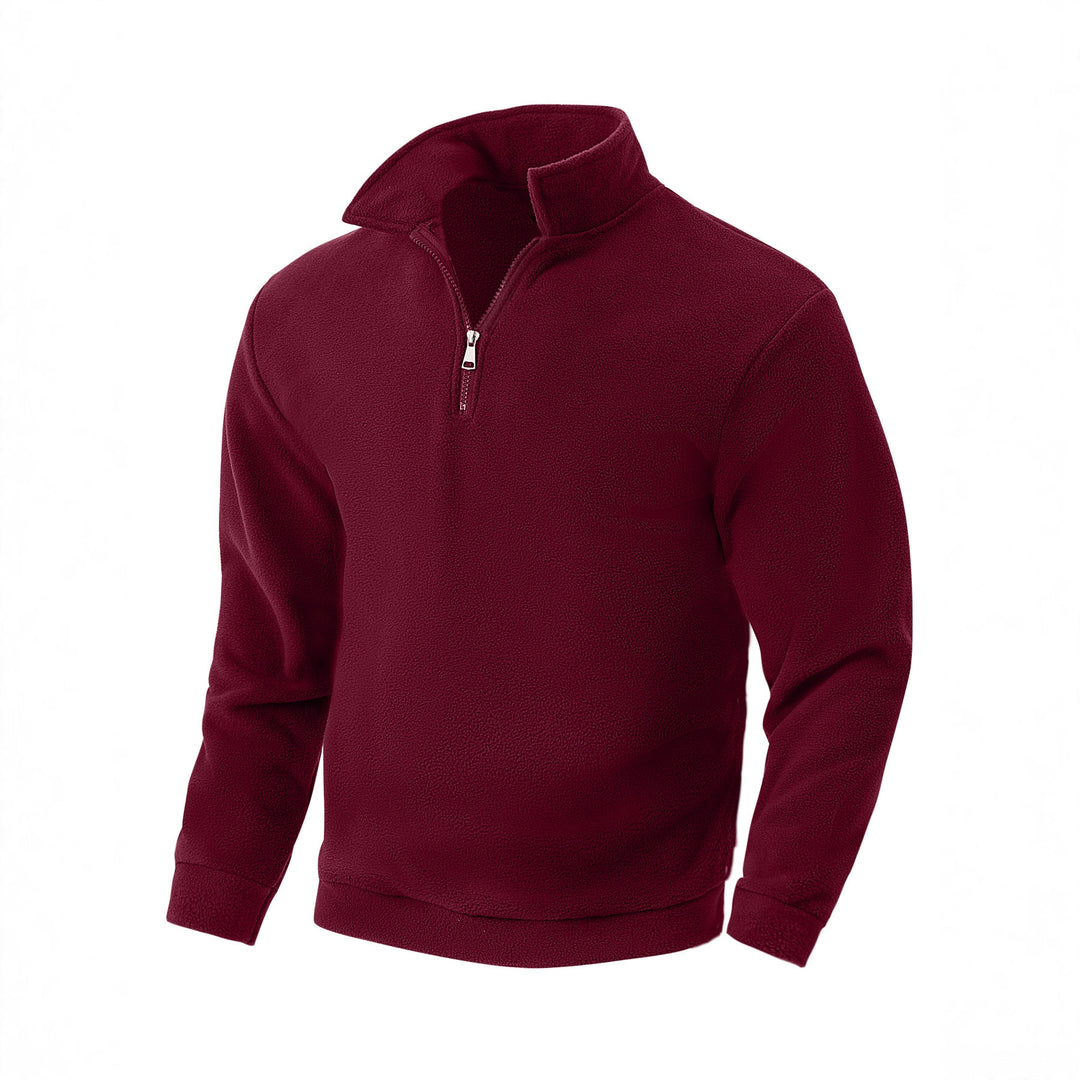 Herren nan Fleece-Halbzip-Pullover mit Stehkragen, weichem Teddy-Fleece und elastischen Bündchen EB
