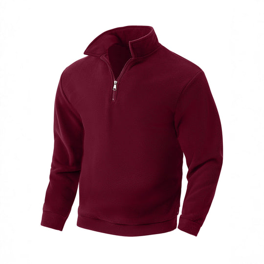 Herren nan Fleece-Halbzip-Pullover mit Stehkragen, weichem Teddy-Fleece und elastischen Bündchen EB