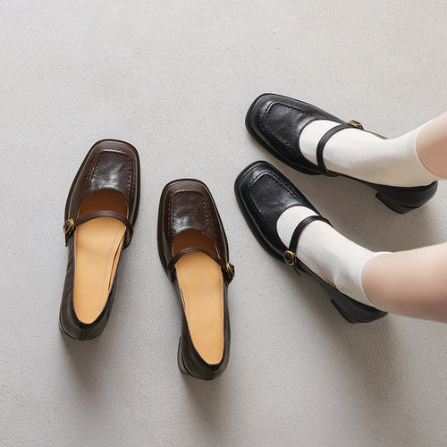 Damen elegante Mary Janes mit Blockabsatz und modischer Schnalle EB