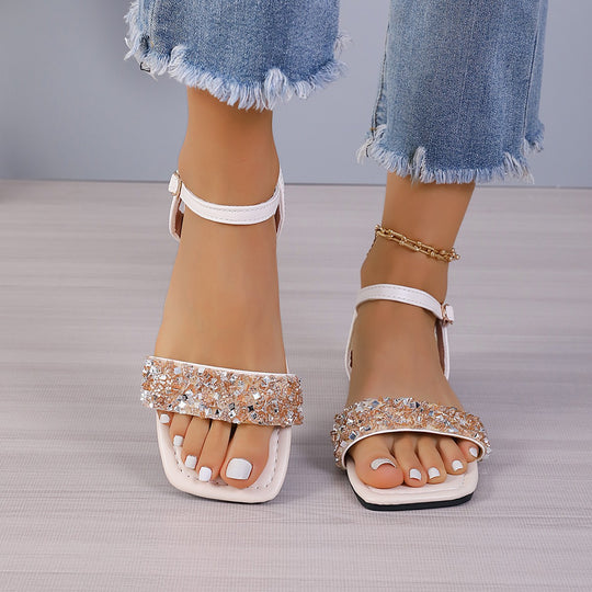 Damen Glamouröse Strandsandalen mit funkelnden Strass-Akzenten und komfortabler Sohle EB