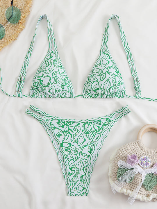 Damen Triangel-Bikini-Set mit verstellbaren Trägern und floralem Muster EB
