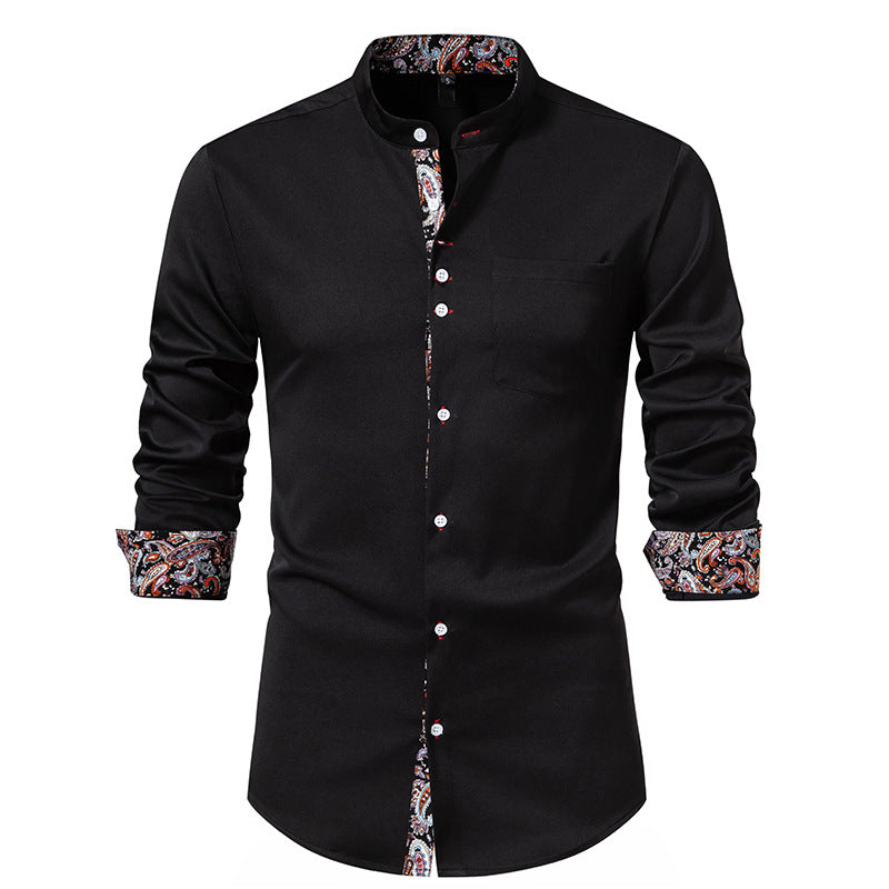 Herren Langarm Hemd mit modernem Stehkragen und Paisleymuster EB