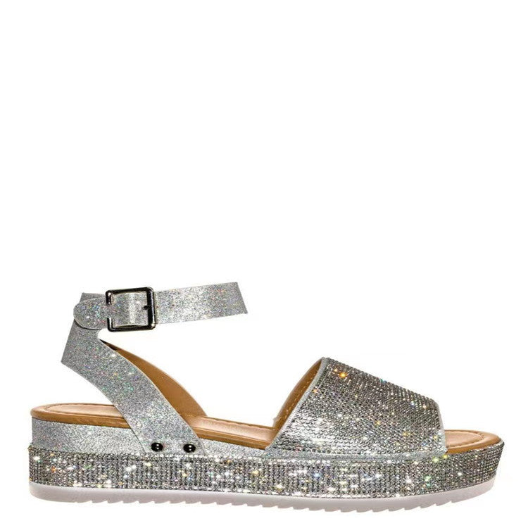 Damen modische Sandalen mit glänzenden Strassdetails EB