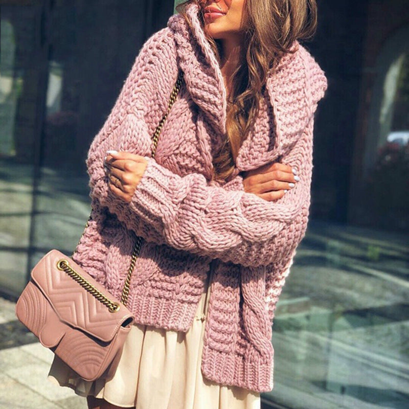 Damen Grobstrickjacke im lässigen Oversized-Stil mit Schalkragen und großen Taschen EB