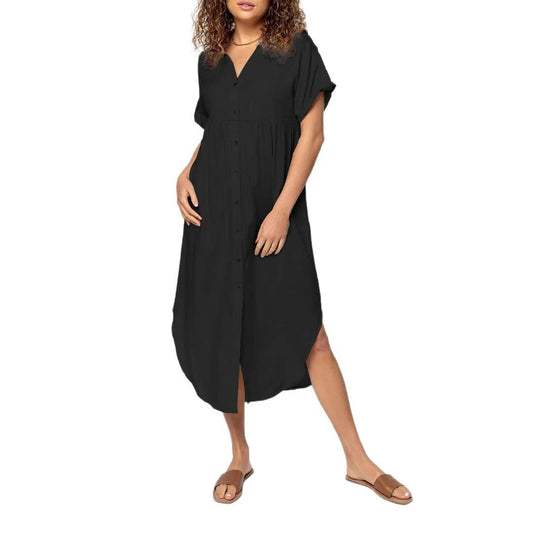 Damen Hemdkleid mit bodenlangem Schnitt und Knopfdetails EB