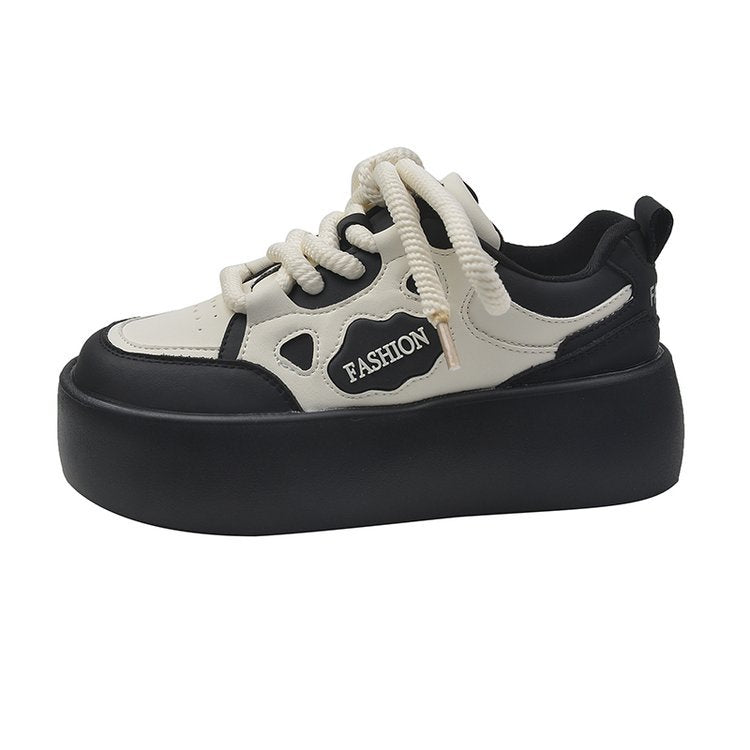 Damen modische Plateau-Sneaker mit glänzender Oberfläche und rutschfester Sohle EB