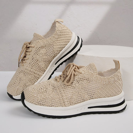 Damen  gestrickte Slip-On Plateau-Sneaker mit atmungsaktivem Obermaterial und gepolstertem Komfortfußbett EB