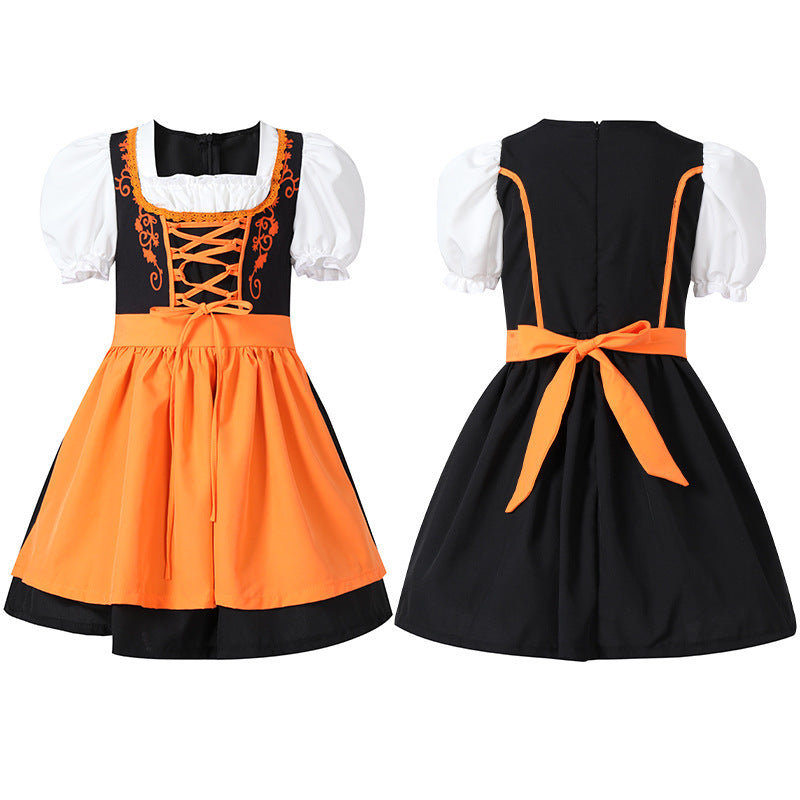 Damen nan trachtiges Dirndlkleid mit geschnürtem Mieder, Puffärmeln und abnehmbarer Schürze EB