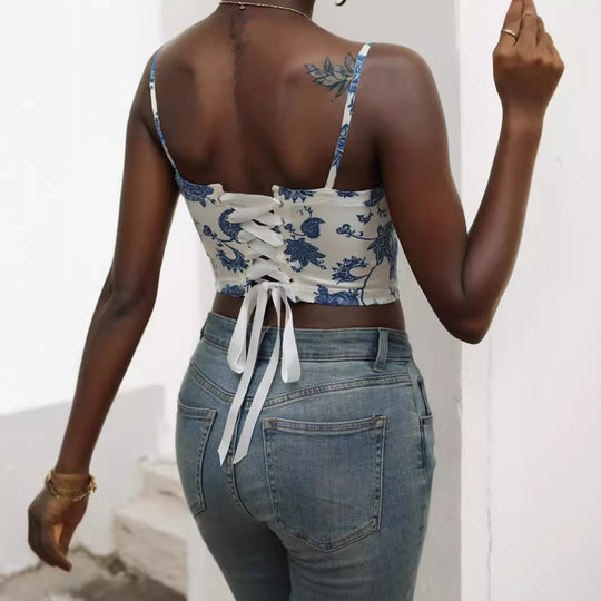 Damen Blütenmuster Cropped Top EB
