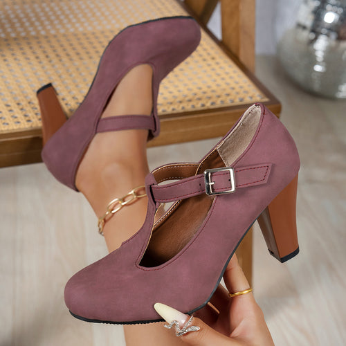 Damen elegante T-Strap Absatzschuhe EB