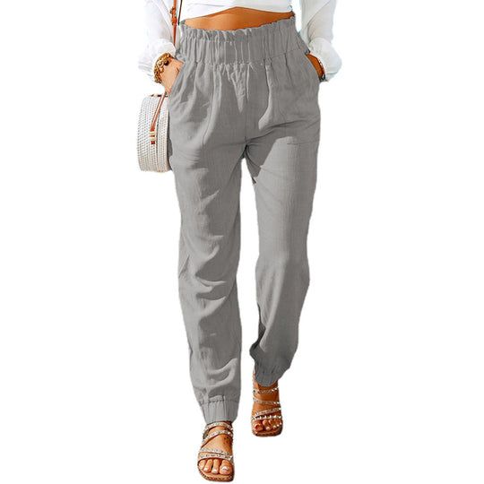 Damen Luftige Baumwollhose mit elastischem Bund und praktischen Taschen EB