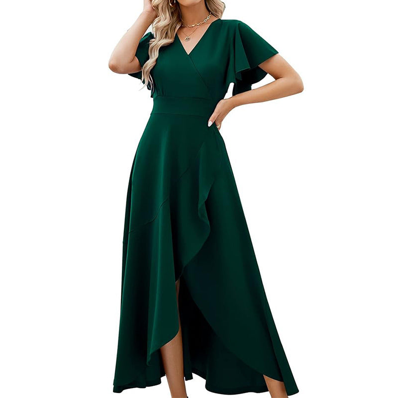 Damen Elegantes Maxikleid mit fließendem Rock und Rüschendetails EB