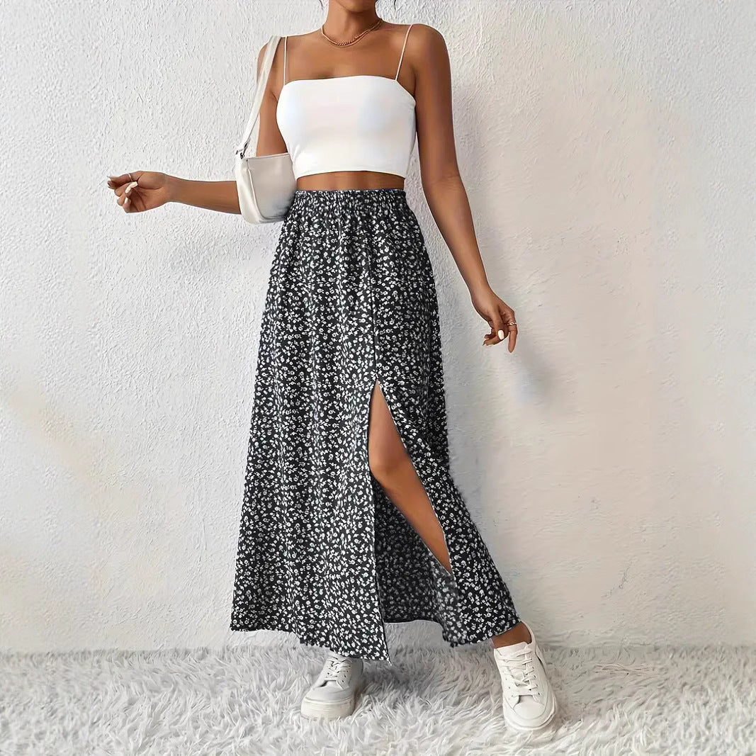 Damen Maxirock mit elegantem Schlitz und floralem Muster EB