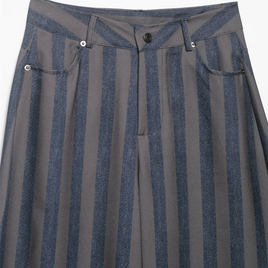 Damen weite High-Waist-Hose mit stilvollem Streifenmuster EB