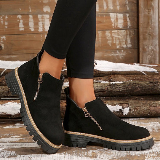 Damen Modische Stiefeletten mit seitlichem Reißverschluss und robustem Profil EB