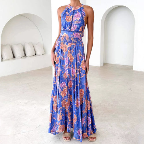 Damen Maxikleid mit elegantem floralem Design und schwingendem Rock EB