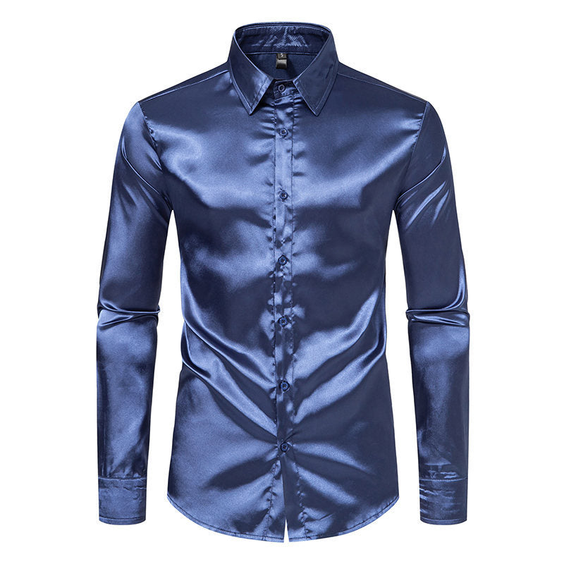 Herren Elegantes Satin-Hemd mit glänzender Oberfläche und modernem Schnitt EB