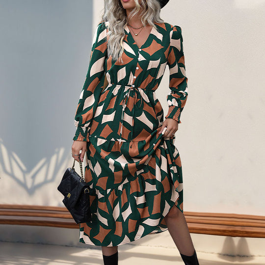 Damen Maxikleid mit knöpfen und elastischem Taillenzug EB
