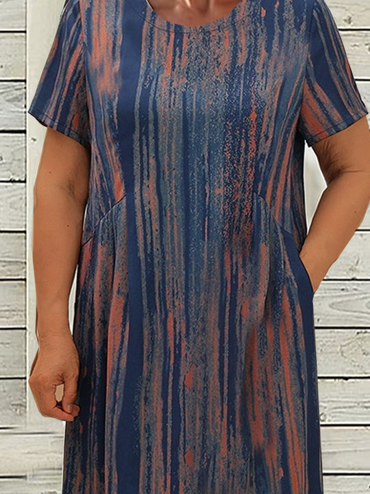 Damen lässiges Maxikleid mit innovativem Streifenmuster und praktischen Seitentaschen EB