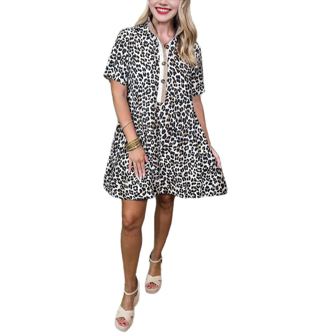 Damen Kleid mit modernem Kragen und stylischem Tierdruck EB
